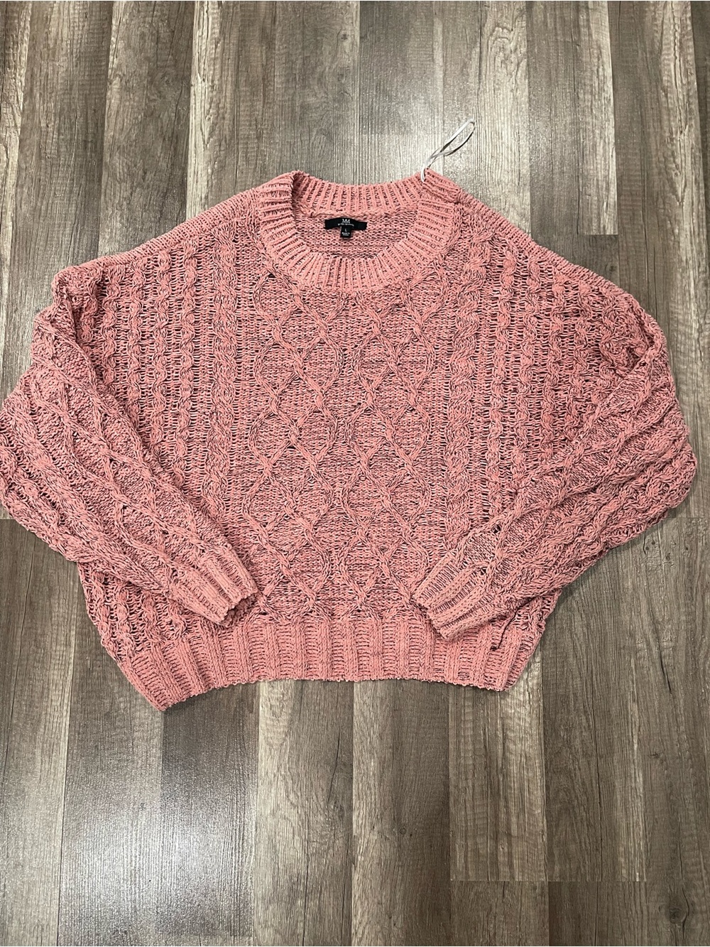 Cozy Cable Knit Crewneck Sweater - Pink/Black Womens | Size Large
